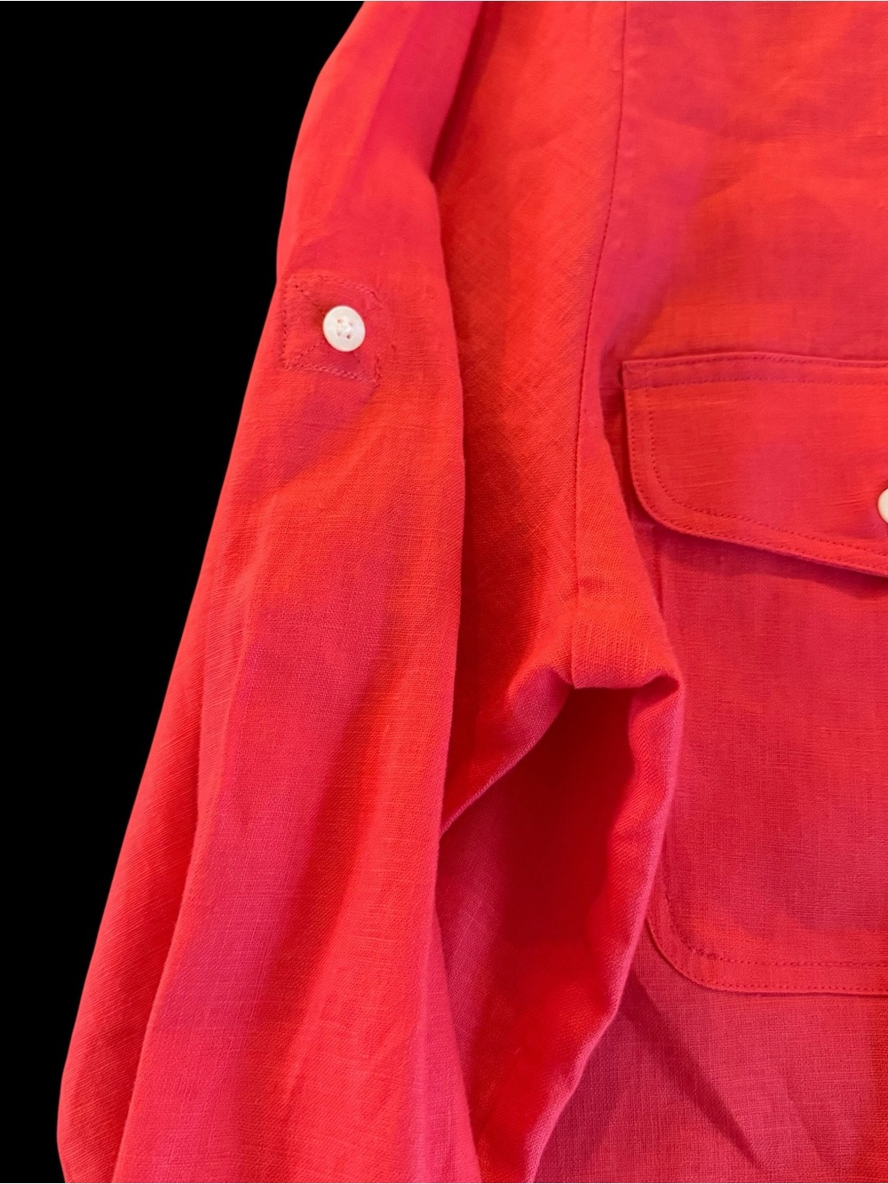 Lauren Ralph Button Up Shirt Womens XL Coral 100% Linen Roll Tab Coastal Beach - Picture 4 of 6